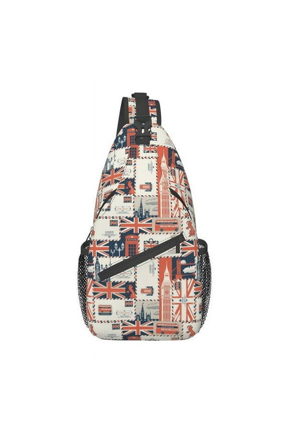 United Kingdom Flag Collage Sling Chest Bag UK London British Pattern Crossbody Shoulder Backpack for Men Travel Hiking Daypack