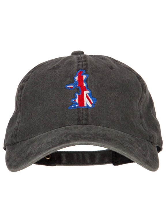 United Kingdom Flag Map Embroidered Washed Cotton Twill Cap - Black OSFM