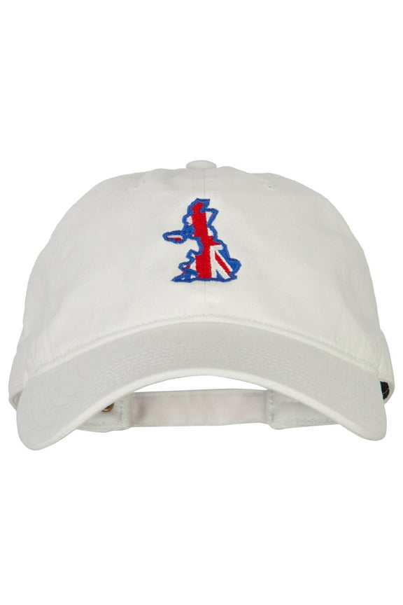 United Kingdom Flag Map Embroidered Washed Cotton Twill Cap - White OSFM