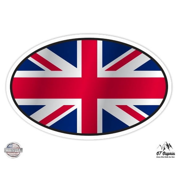 United Kingdom Flag Oval - 3" Vinyl Sticker - For Car Laptop I-Pad Phone Helmet Hard Hat - Waterproof Decal