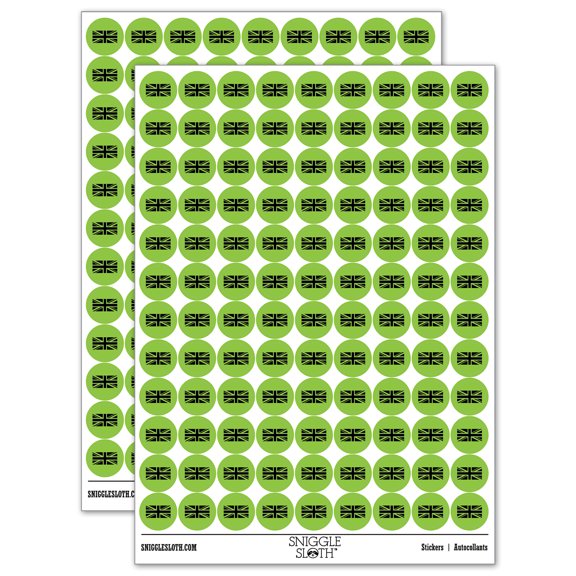 United Kingdom Flag Union Jack 200+ Round Stickers - Light Green - Matte Finish - 0.50" Size