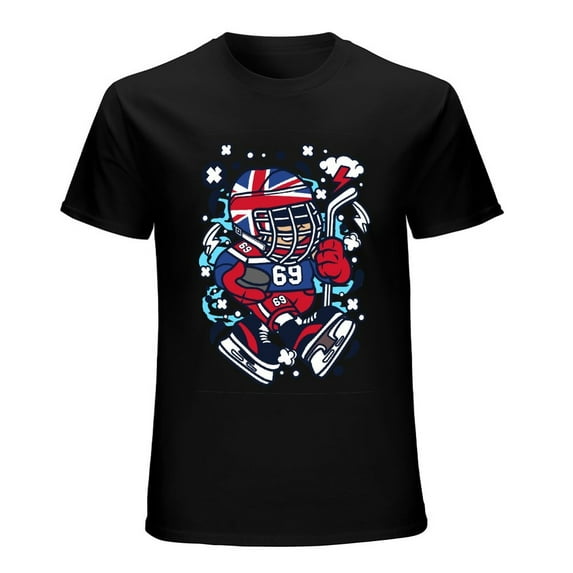 United Kingdom Hockey Kid Vintage T-shirt Mens Cotton Classic Crewneck Short Sleeve Tees Unisex Black 3XL