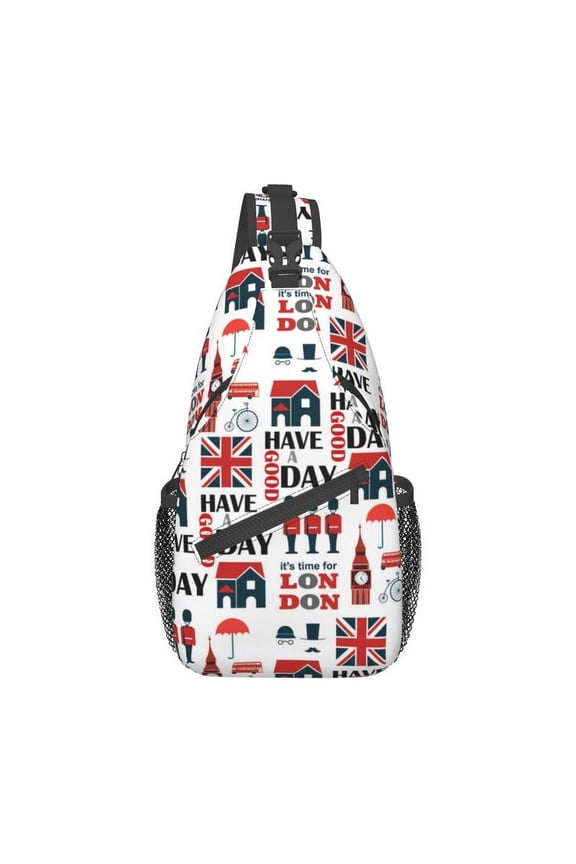United Kingdom London Collage Crossbody Sling Backpack Men Custom UK British Pattern Chest Shoulder Bag for Traveling Daypack