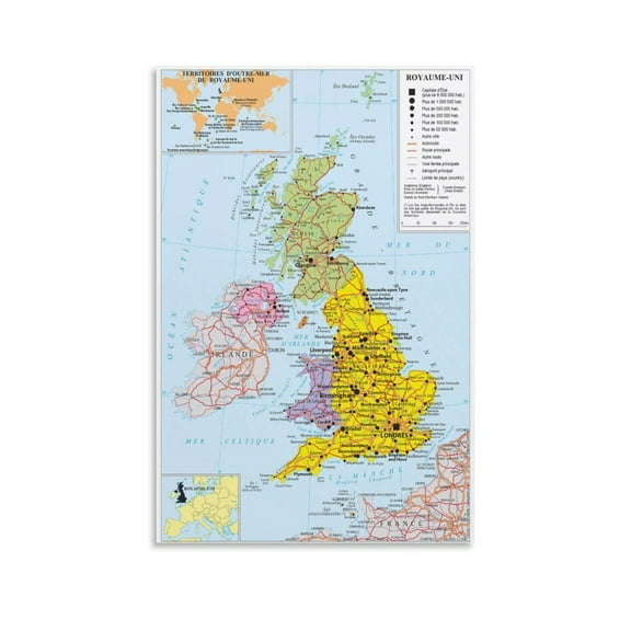 United-Kingdom Map Posters Gifts Canvas Painting Poster Wall Art Decorative Picture Prints Modern Decor 24x36inch(60x90cm)