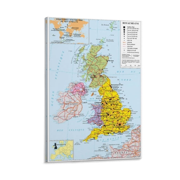 United-Kingdom Map Posters Painting On Canvas Wall Art Poster Scroll Picture Print Living Room Walls Decor Home Posters 24x36inch(60x90cm)
