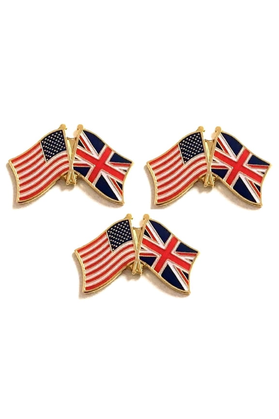 United Kingdom & US Crossed Flag Lapel Pins, Pack of 3