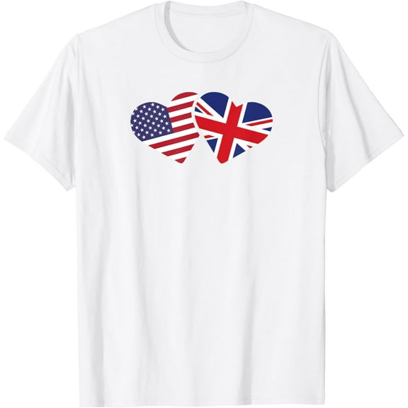 United Kingdom USA Flag T Shirt Heart British American Love T-Shirt