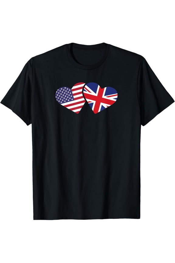 United Kingdom USA Flag T Shirt Heart British American Love men and women can wear, black, white, gifts