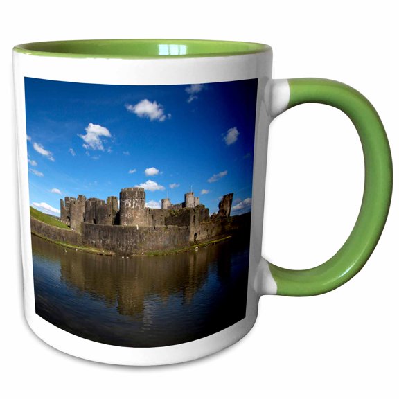 3drose, United Kingdom, Wales. Caerphilly Castle, the Largest Castle, 15oz Two-tone Green Mug