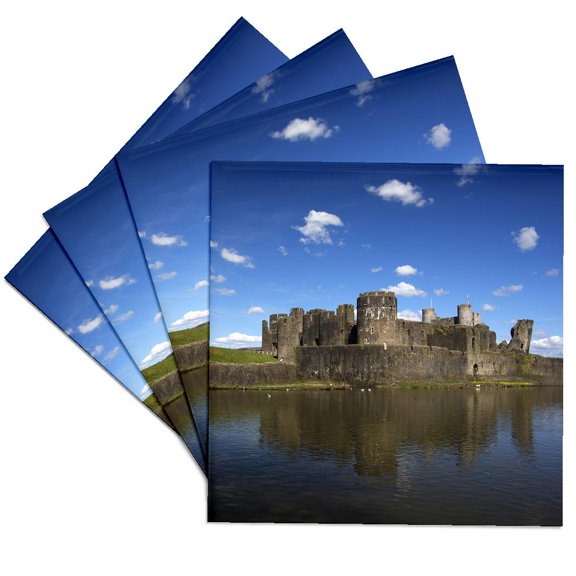 3drose, United Kingdom, Wales. Caerphilly Castle, the Largest Castle, Set of 4 Ceramic Tile Coasters