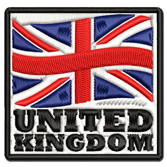 United Kingdom with Waving Flag Union Jack Cute Applique Multi-Color Embroidered Hook & Loop Patch - 3.5 Inch Large
