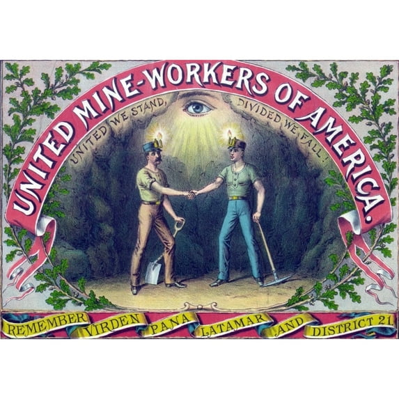 United Mine-Workers Of America Certificate Of Membership Cartouche. Color Lithograph History