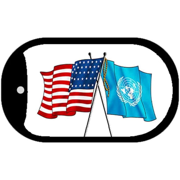 United Nation / USA Flag Novelty Metal Dog Tag Necklace DT-11518 2" x 1" Dog Tag (DT)