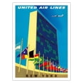 thumbnail image 1 of United Nations Building New York - United Air Lines - Vintage Airline Travel Poster by Joseph Binder c.1957 - Fine Art Matte Paper Print (Unframed) 24x32in, 1 of 4