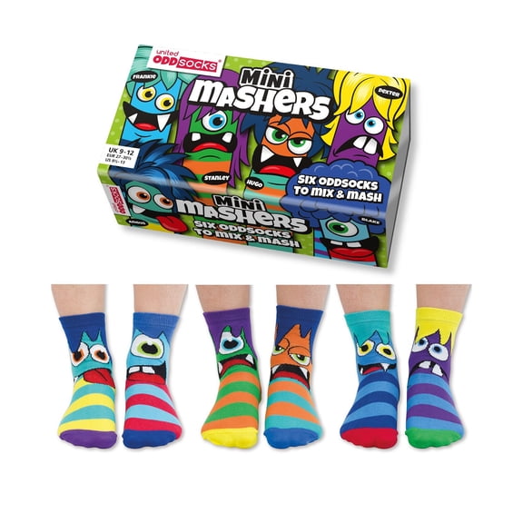 United Odd Socks - 6 Pack Boys Mini Monster Novelty Cotton Odd Socks in Gift Box