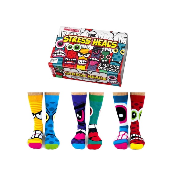 United Odd Socks - 6 Pack Men’s Stress Heads Novelty Funky Odd Socks in Gift Box