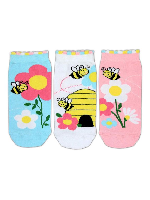 Bee Trio Of Mismatched Girls Liner Socks Kids US 13.5 - 8 Gift