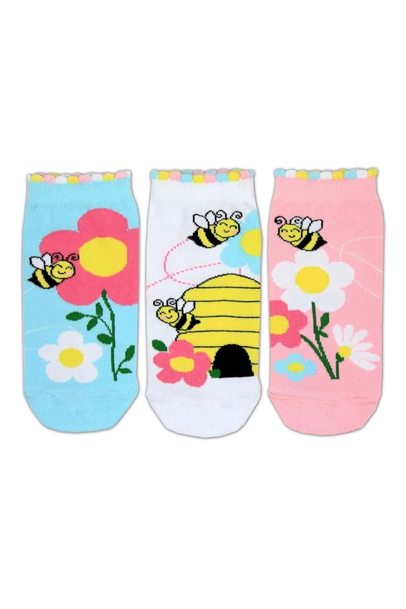 Bee Trio Of Mismatched Girls Liner Socks Kids US 13.5 - 8 Gift