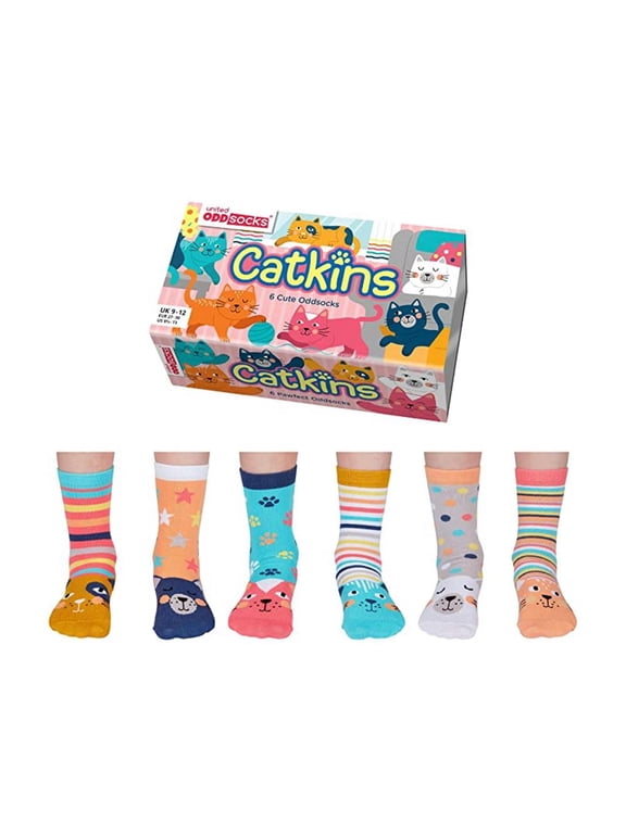 Catkins 6 Oddly Coordinated Novelty Cat Kids Socks UK 9 - 12