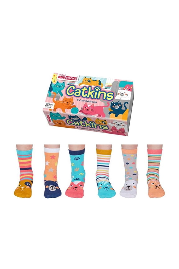 Catkins 6 Oddly Coordinated Novelty Cat Kids Socks UK 9 - 12