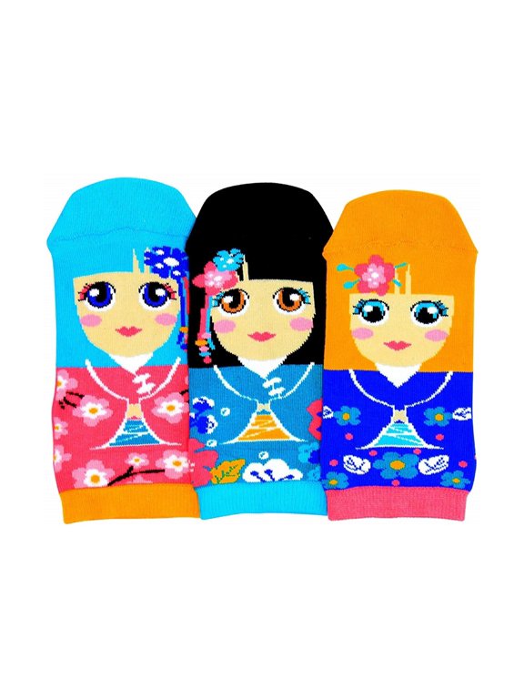 Doll Trio Mis-Match Bright Elegant Vintage US 13.5 - 8 Girls Socks