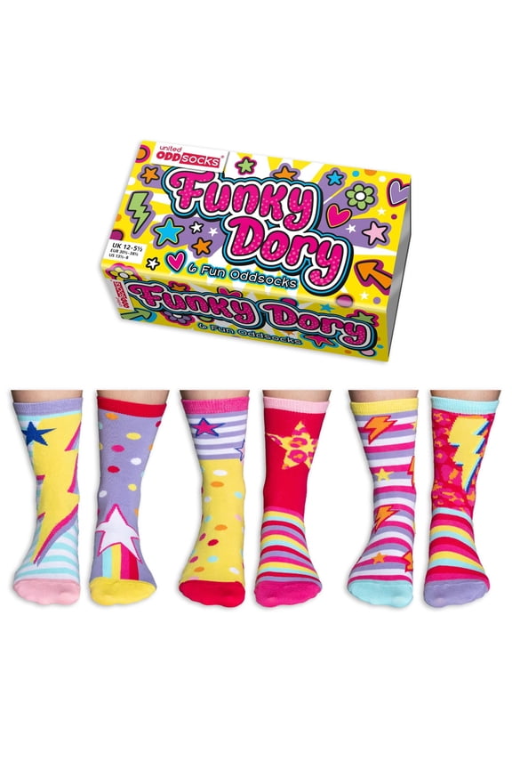 Funky Dory 6 Oddly Coloured Coordinated Kids Socks US 13.5 - 8