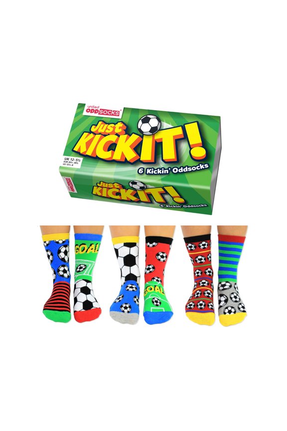 Just Kick It Mismatched Football Soccer Print US 12.5 - 7 Boy Socks