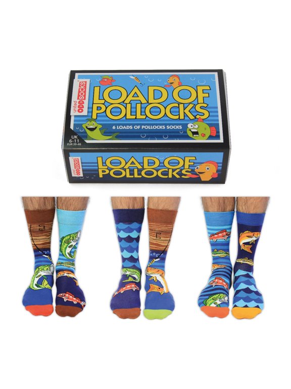 Load of Pollocks Mismatched Set Of 6 Mens US 7-12 Odd Socks Gift