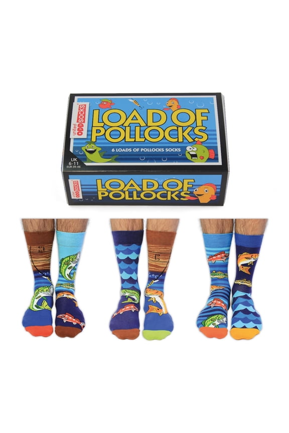 Load of Pollocks Mismatched Set Of 6 Mens US 7-12 Odd Socks Gift