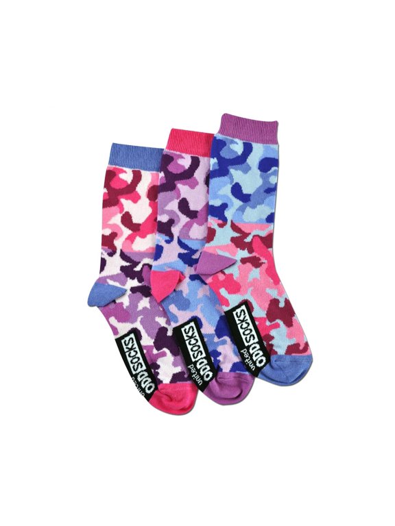 Mis-Matched Camouflage Vibrant Pink Blue US 13.5 - 8 Girls Socks