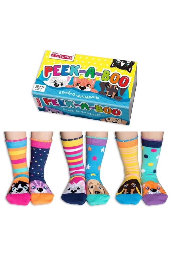 Peek-A-Boo 6 Oddly Coordinated Funky Kids Socks UK Size 9-12