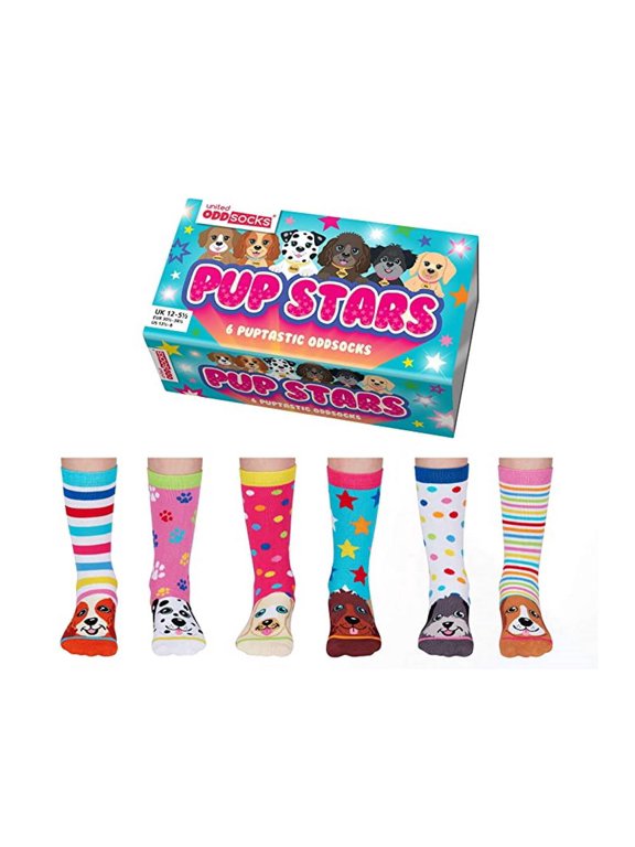 Pup Stars 6 Oddly Coordinated Novelty Dog Kids Socks US 13.5 - 8