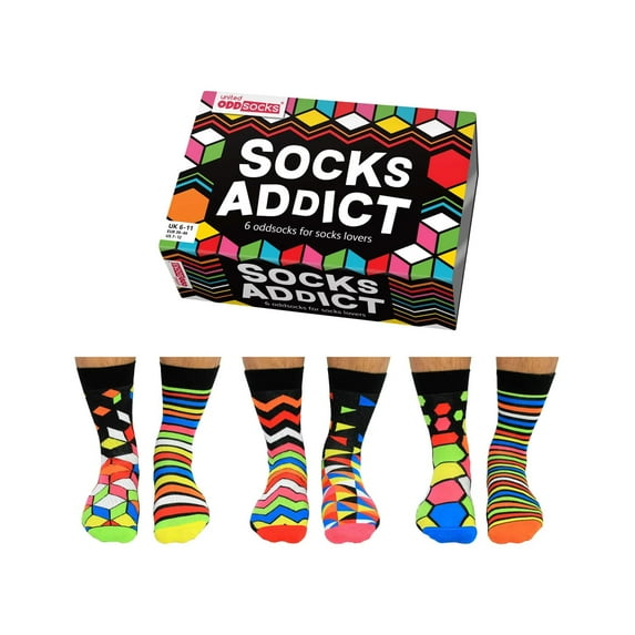 United Oddsocks Socks Addict Stripes Mismatched Set Of 6 Mens US 7-12 Odd Socks
