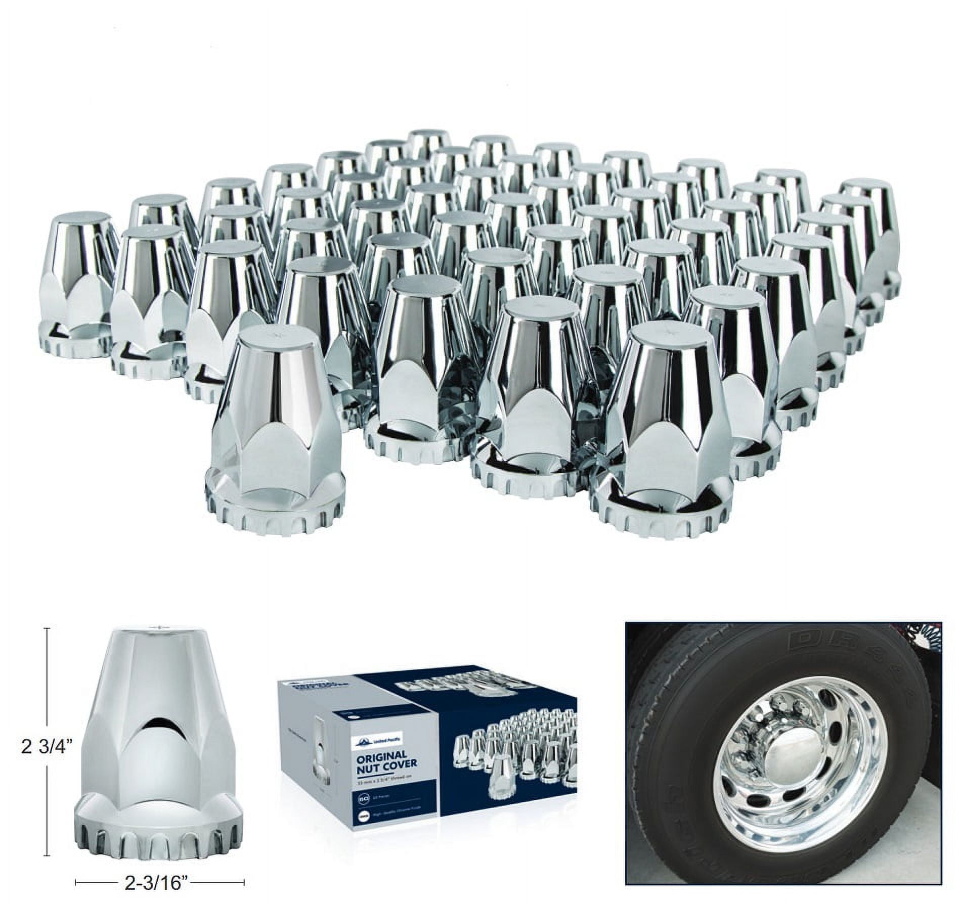 United Pacific Chrome Plastic Lug Nut Covers – 1.5" X 2.25" Push-On Style, 60-Pack Set For Wheel Enhancement - View #9