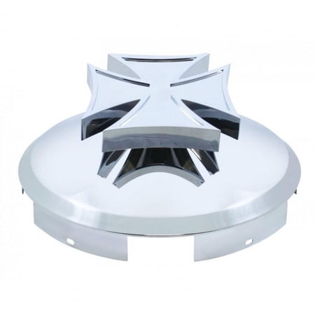 Chrome 5 Even Notch Front Hub Hub Cap W/ Iron Cross Spinner - 1" Lip