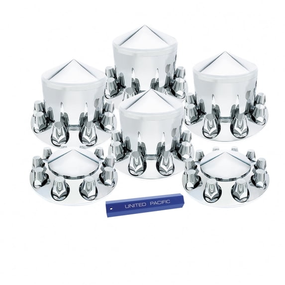 United Pacific 10306 Axle Hub Cover Kit Chrome, Pointed, With 33mm