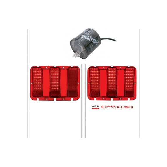 United Pacific 110106-Set 67-68 Ford Mustang Red Sequential LED Tail Light Set with Flasher
