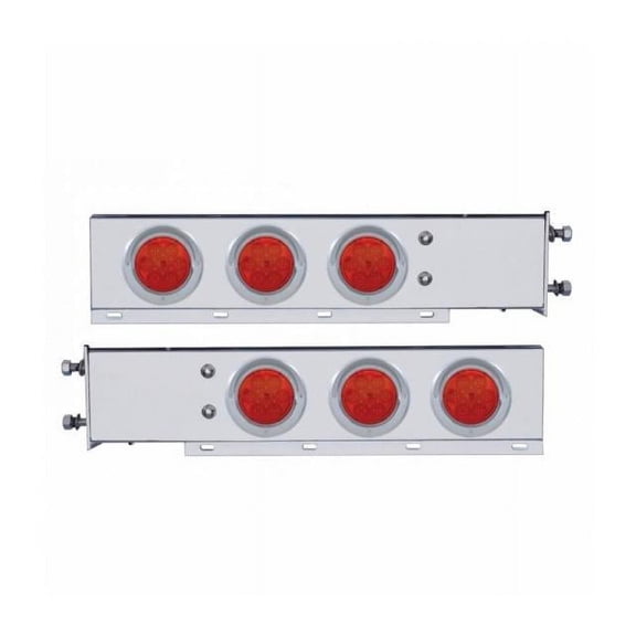 United Pacific 2-1/2" Bolt Pattern SS Spring Loaded Bar With 6X 4" 7 LED Lights & Visors -Red LED & Lens 61730