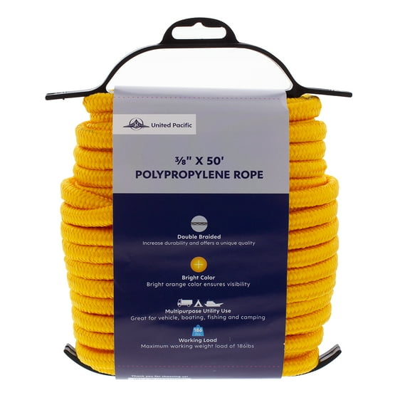 United Pacific 3/8-in x 50-ft 16-Strand Double Braided Polypropylene Rope, Model 92040