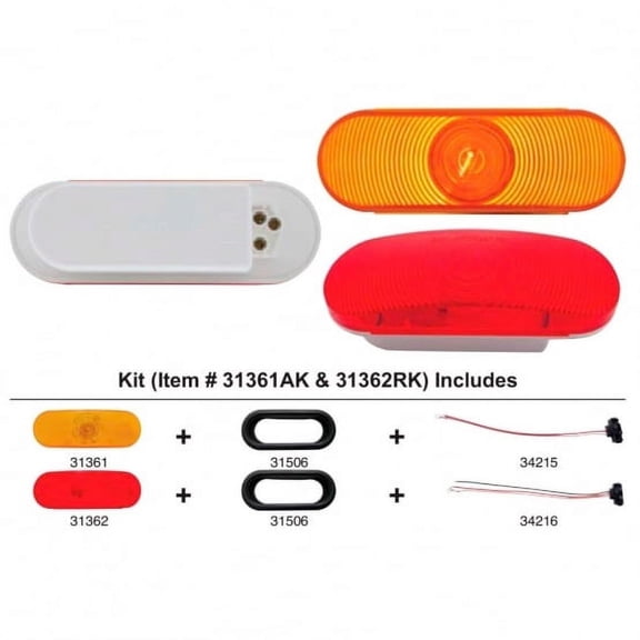 United Pacific 31362RK 6" Oval Stop, Turn & Tail Light Kit - Red Lens