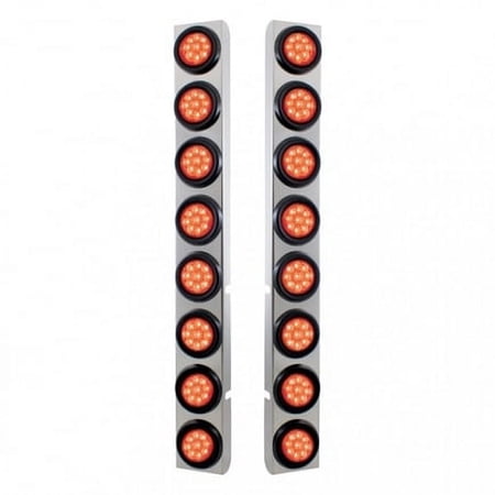 United Pacific 37335 PB SS Rear Air Cleaner Bracket w/16X 9 LED 2" Reflector Lights -Red LED & Lens