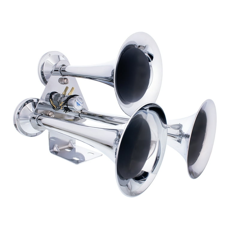 United Pacific 46129 Chrome Plated 3 Trumpet Train Horn, 12V Heavy-Duty  Electric Solenoid, 150 PSI Max, Super Loud Output 145dB +/- 10 dB - ONE Set