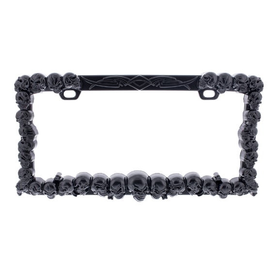 United Pacific 50116 Black Die-Cast Metal Skull License Plate Frame - 1 Unit