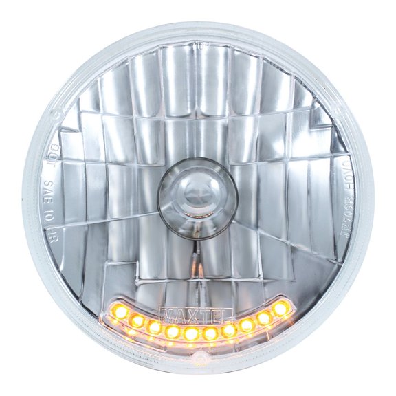 United Pacific 7-inch Halogen Crystal Headlight w/10 Amber LED Position Lights, Multi-Faceted, Anti-Vibration, Aluminum Reflector - One Headlight Unit