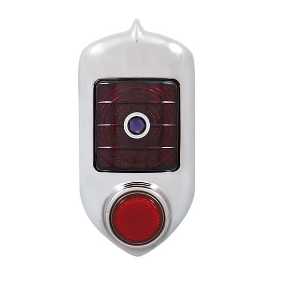 United Pacific C515203-BD Tail Light Red Lens, With Blue Dot, Chrome Bezel,