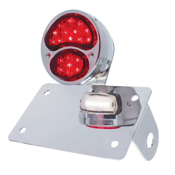 United Pacific Chrome Horizontal Side Mount License Bracket With 1928 LED "DUO Lamp" Tail Light, Model 20320