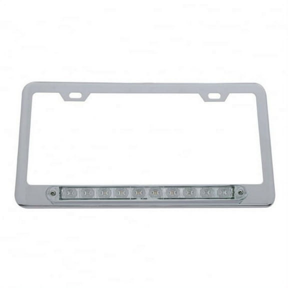 United Pacific Chrome License Plate Frame w/ 10 LED 9" Light Bar - Amber LED/Clear Lens