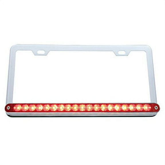 United Pacific Chrome License Plate Frame w/ 19 LED 12" Reflector Light Bar - Red LED/Red Lens
