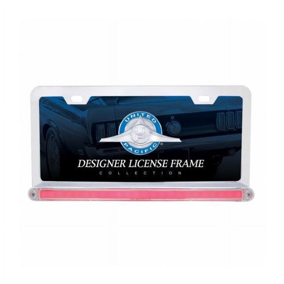 United Pacific Chrome License Plate Frame with Red LED GLO Light/Clear Lens 36498