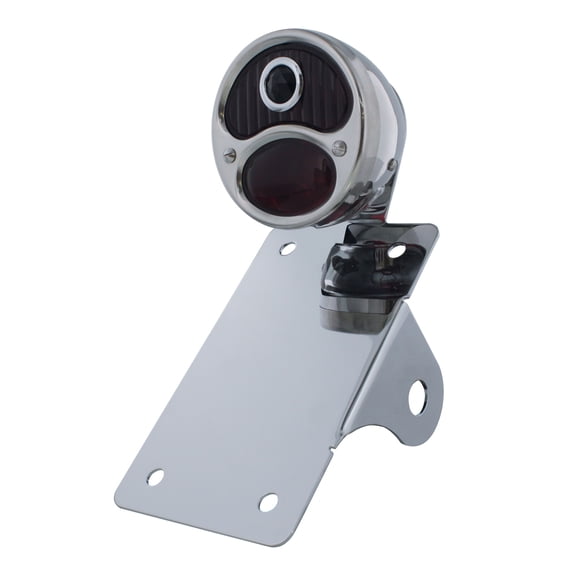 United Pacific Chrome Vertical Side Mount LP Bracket With 1928 "DUO Lamp" Blue Dot Lens Tail Light, Model 20328